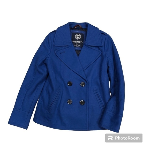 American Eagle Wool Blend Pea Coat Jacket Blue Double Breasted Women’s Jacket - Picture 1 of 5